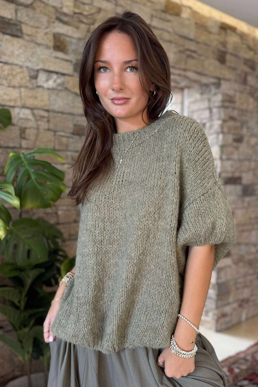 Made in Italy Big Softie Cap Sleeve Knit Top Soft Khaki
